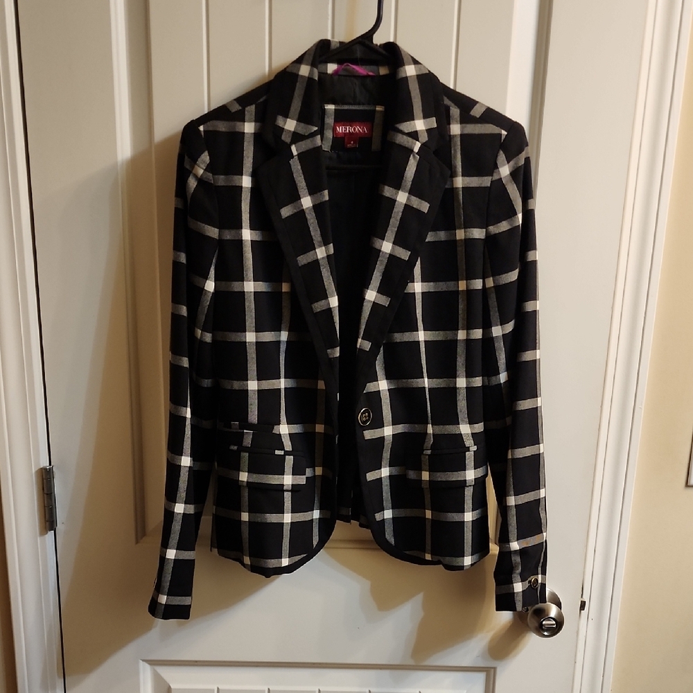 Merona Black and White Plaid Blazer